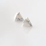 Silver Plated Chevron Triangle Geometric Marble Pattern Stud Earrings