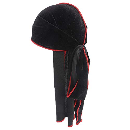 ANJUNIE Unisex Hairband Long Tail Pirate Hat Hip hop Turban Cool Cap Hood Headwear Velvet Durag(A,Freesize)