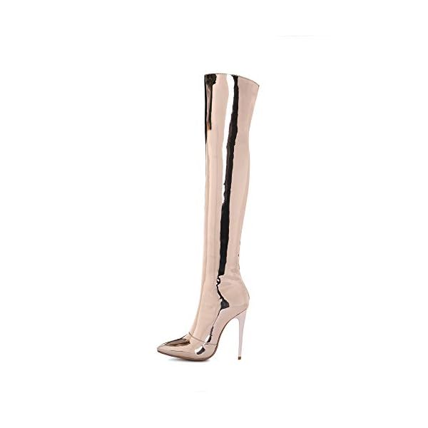 TinaCus Women's Glossy Patent Leather Knee High Boots - Stiletto Mid Heel, Pointed Toe, Side Zipper