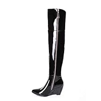 GONGFF Patent Leather Over The Knee Boots Leather Women