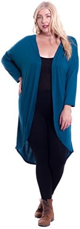 Hot Ginger Women's Plus Size Long Sleeve Ribbed Open Front Cardigan (Teal, 1X)