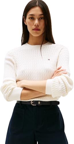 Tommy Hilfiger Damen Cardigan Jersey Stitch Elegant, Weiss (Ivory Silk), L