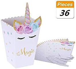 Borang 36 Pieces Popcorn Snack Boxes Rainbow Unicorn Pattern Treat Box Popcorn Container for Baby Shower Birthday Party Supplies