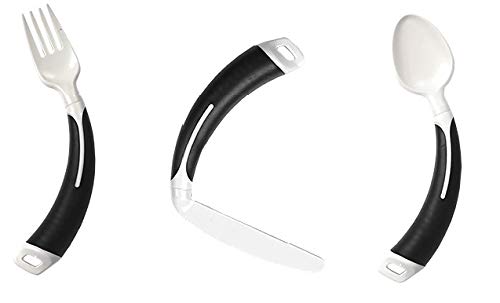 Curved Cutlery - Adult Eating Aid - Full Set of Light Weight Angled Cutlery (Right Hand, Black)