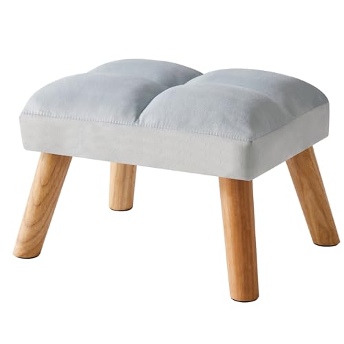 YMYNY FOOTSTOOL, SMALL OTTOMAN STOOL CHAIR WITH WOODEN LEGS, MODERN PADDED SOFA SEAT FOOT REST STOOL, VELVET FOOT STOOL, SOFA FOOTREST FOR LIVING ROOM ENTRYWAY 15.74″D×11.81″W×10.62″H BLUE UHBD032H