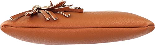 Vegan Mini Multi-Zipper Crossbody Handbag Purse with Tassel Accents with RFID Protection (Tan RF)