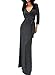 Vivicastle Solid V-Neck 3/4 Sleeve Wrap Waist Long Maxi Dress (Large, CH.Gray)