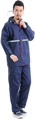 Kiuzu 2-Piece Motorcycle Hooded Rain Suit (Jacket &amp; Trouser Suit, Navy) size: XXXX-Large