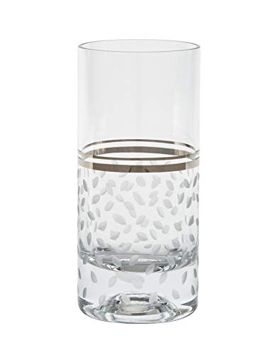 Glazze Crystal Set of 6 Handcrafted Highball Glasses with Hand Painted Real Gold or Platimum Trim Detailing - Hand Cut Raindrops Pattern - Luxurious Gift - For Soft drinks & More (Platinum) - Thumbnail 2