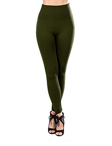 SATINA HIGH WAISTED LEGGINGS FOR WOMEN | TUMMY CONTROL & COMPRESSION WAISTBAND (ONE SIZE (HIGH WAIST), OLIVE)