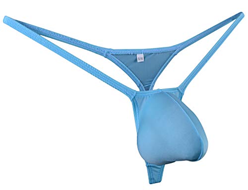 WOSESE Mens Swim Thong G-Strings Bikini T-Back Nylon (S/M fit Waist 27''-33'', Light Blue)