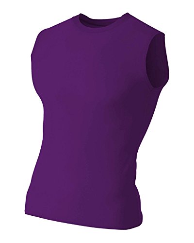 A4 Sportswear Purple Adult XL Muscle Tee No Sleeve Tank High Performance Compression Moisture Wicking Shirt