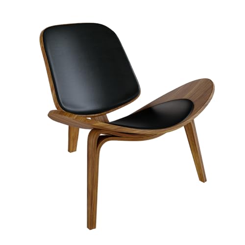 MUBSON Silla de Piel PU Estilo Escandinavo con Base de Madera Curva. Silla de Diseño Moderno y Elegante Leda. Asiento Decorativo de Alta Gama para Sala, Recamara o Studio.