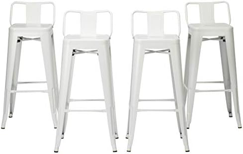 HAOBO HomeModern Industrial Metal Stool [Set of 4] for Indoor/Outdoor Dining Chair (30", Low Back White)