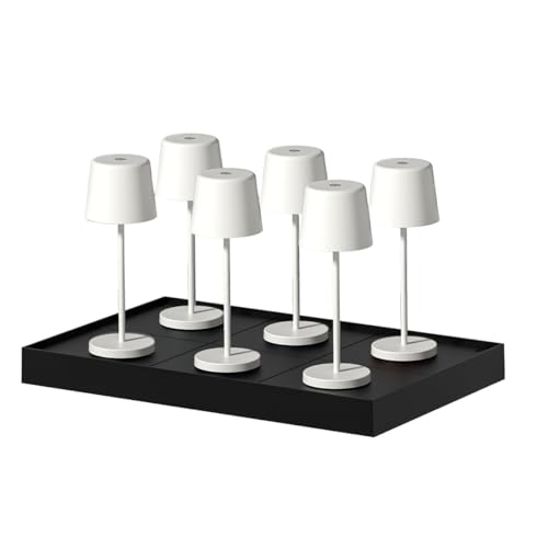 Lumisky Lot de 6 mini lampes de table touch sans fil en aluminium LED KELLYL MINI WHITE blanc dimmable H22cm avec plateau de chargement