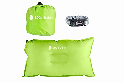 Best Quality Inflatable Pillow for Travel and Camping, Includes Bonus Paracord Survival Bracelet, Air and Memory Foam for Neck Support, Perfect for Kids in Airplane, Car, Outdoors