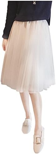 OPPANOL Women's Elastic Waist Mesh Tulle Layer Skirt Knee Length A Line Short Skirt (White)