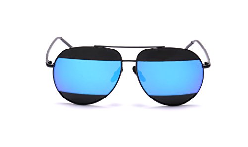 GAMT Double Color Aviator Sunglasses For Men Black Frame Blue Lens