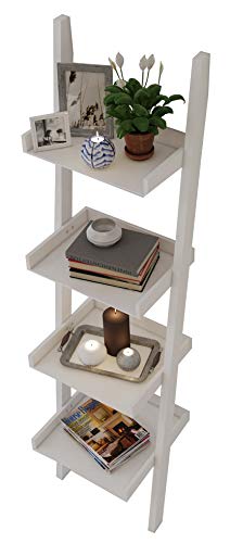 Amayo Home 4 Tier Bookcase White Ladder Shelf Unit Display Shelves Storage Shelving Leaning Bookshelf. Sturdy, Modern & Multi Use for any Rooms Indoor