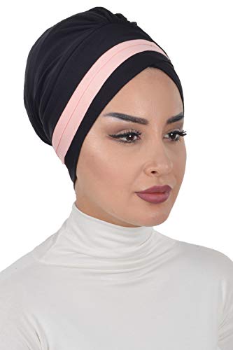 Instant Turban Cotton Scarf Head Wrap Cancer Chemo Headwear Two Colored Black
