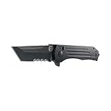 CRKT Ruger 2-Stage Compact EDC Folding Pocket Knife: Retail Package, Black Serrated Edge Tanto, Veff Serrations Flipper Open, Frame Lock, Steel & Aluminum Handle, 4-Position Pocket Clip R2104KC