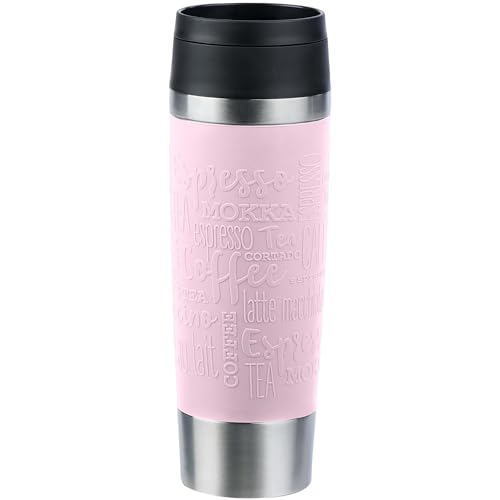 Emsa N20224 Travel Mug Classic Insulated Mug 0.5 litres Comfort Screw Cap Stainless Steel 6 Hours Hot and 12 Hours Cold 100% Leak-Proof Dishwasher Safe 360° Drinking Opening Pastel Pink