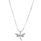 Zealmer Rhinestone Handcrafted Dragonfly Necklace Pendant With Metal Chain Silver Color