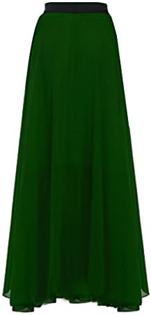 FashionShop365 Women's Solid Floral Print Lightweighted Chiffon Long Summer Beach Skirt (XXL, Green)