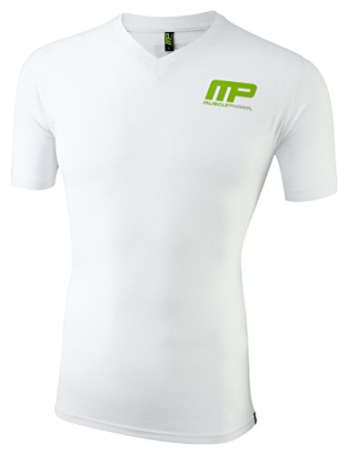 MusclePharm Men's Short Sleeve Printed T Shirt - US M - White - Small Logo