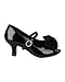 Little Angel AH60 Fabric Chiffon Floral Decor Peep Toe Mary Jane Kitty Heel Pump (Toddler / Little Girl / Big Girl) - Black