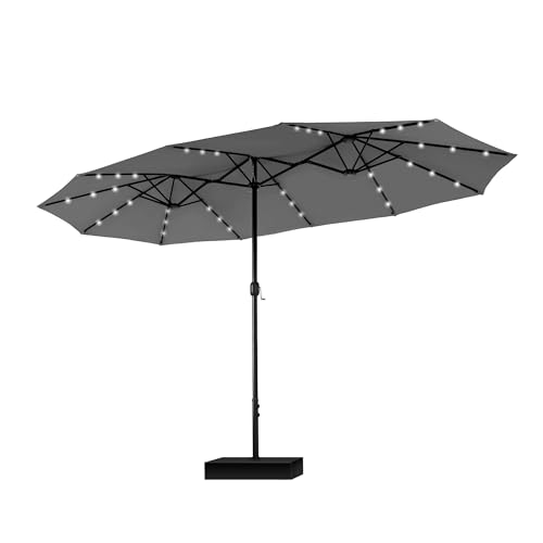 PHI VILLA Sonnenschirm Rechteckig mit Ständer Groß 450x270cm für Garten Terrasse Gartenschirm mit LED Kurbel UV Schutz Parasol Windfest, Hellgrau