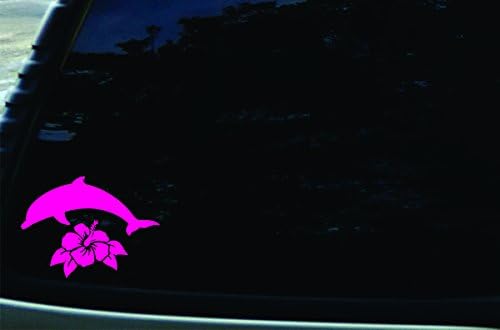 Stonehouse Decals 5.5" X 4" Dolphin Over Hibiscus Pink Vinyl DIE Cut Decal for Your car, Truck, Window, Laptop, MacBook