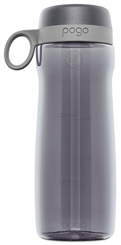 Pogo BPA-Free Plastic Water Bottle with Flip Straw, Grey, 18 oz Standard
