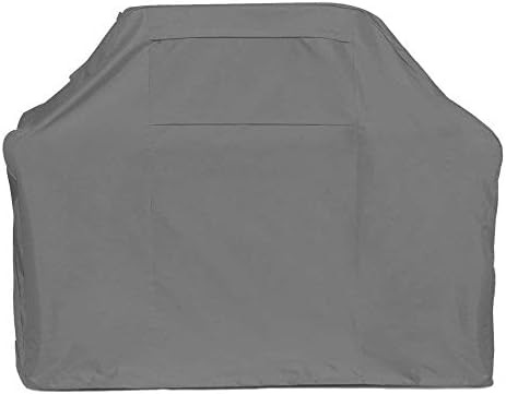 Oak Creek 58 Inch BBQ Grill Cover Made of Heavy Duty Waterproof 600D Fabric Featuring Air Vents, Click Close Straps, and Elastic Cord That Fits Weber, Char Broil, Dynaglow. in Gray and Green. (Gray)