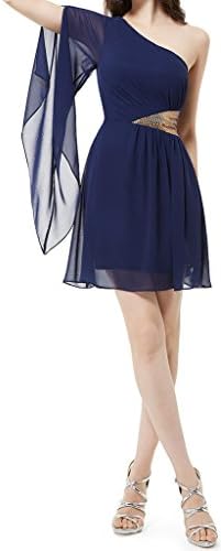 Sexy One Shoulder Chiffon Sequin Decorate Cocktail Dress Navy 8 HE.036.13