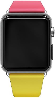 Apple Watch Band Genuine Leather 42mm for Men Women Invicta iwatch Wristband Hit Color Replacement Strap with Removal Tools for Series 3 / Series 2 / Series 1 (42mm Rose + Yellow)