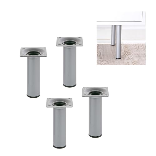 Amig - Lot de 4 Pieds Ronds pour Meuble - 30X500 cm - Acier - pour Tables Basses, Tables de Nuit, Commodes... - Embout Anti-Rayures - Résistants - Blanc - Visserie Incluse