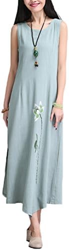 Modishou Women's Sleeveless Floral Print Asymmetrical Hem Long Dress L