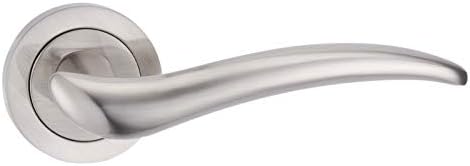 Designer Range Lever on Round Rose Door Handle in Satin Nickel (New Range) asm