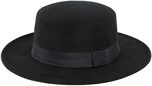 1PCS Black Classic Flat Top Blend Fedora Hat Brim Church Derby Cap