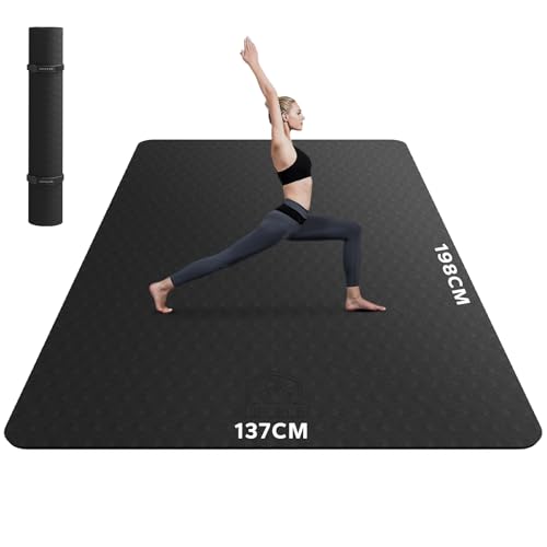 HAPBEAR Yogamatte XXL- Extra Groß Breit Yoga Matte, TPE Sportmatte Fitnessmatte rutschfest 198cm x137cmx6mm Dicke, Ultra Haltbar, Gymnastikmatte für P