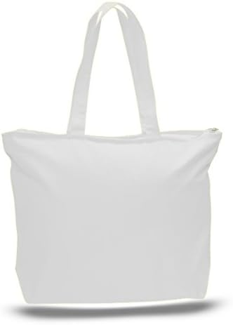 Zip Top Heavy Canvas Tote Bag with Bottom Gusset, White, Set of 1