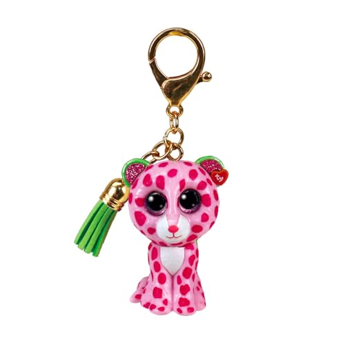 TY Anillo para llaves Mini Boos Clips, Leopardo, Glamour,Rosa y Verde, Con borla verde, El llavero de moda inspirado en los famosos peluches con ojos grandes brillantes, 10 Cm, 25053