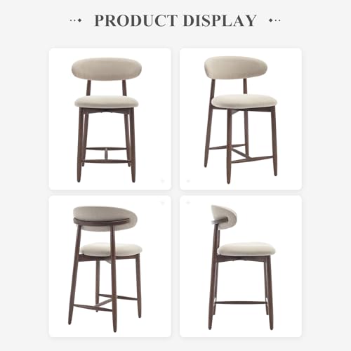 COLAMY Counter Height Bar Stools Set of 6, Kitchen Bar Stools with Back, Mid Century Modern Upholstered, with Wood Legs for Kitchen Island Dining Room, Beige