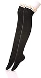 Dosoni Womens Crochet Lace Trim Cotton Knit Footed Leg Boot Knee Stocking (Black)