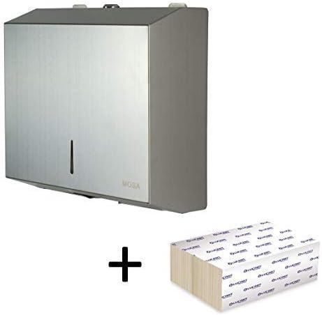 mosa Hand Towel Dispenser with Brushed Stainless Steel 201. Wall Mount Holder with 200 Sheets Z-Interfold Paper. Lockable, Designed for High Traffic and reduced Fingerprints (small)