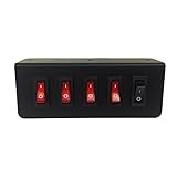 Abrams Taurus Premium 12V Switch Box Panel - (4) ON/OFF Rocker Switch with LED Light & (1) Momentary Switch Plate - 2 x 15 Amp Inline Fuse - Dimensions: 5.74"L x 2.2"H x 1.57"D