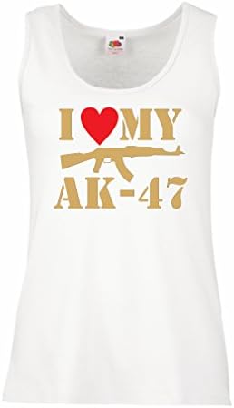 Sleeveless t shirts for women I love my Ak - 47, russian made aka, Калашников Kalashnikov (XX-Large White Gold)