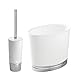 mDesign Modern Compact Freestanding Plastic Toilet Bowl Brush and Wastebasket Garbage Can Combo Set for Bathroom Storage - Sturdy, Heavy Duty, Deep Cleaning - Set of 2 - White/Chrome