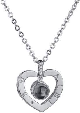 2019 New Arrival Rose Gold&Silver 100 languages I love you Projection Pendant Necklace Romantic Love Memory Wedding Necklace (40cm, Silver Heart)